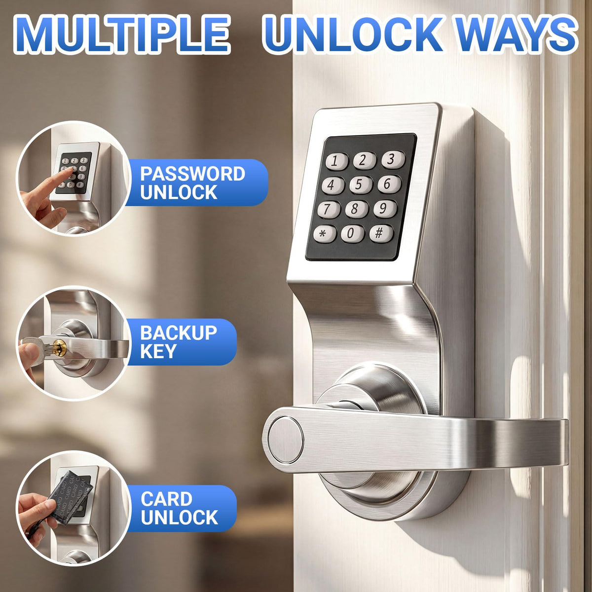 Hicarer 1 Pack Commercial Keyless Door Lock with Keypad Lever, Silver
