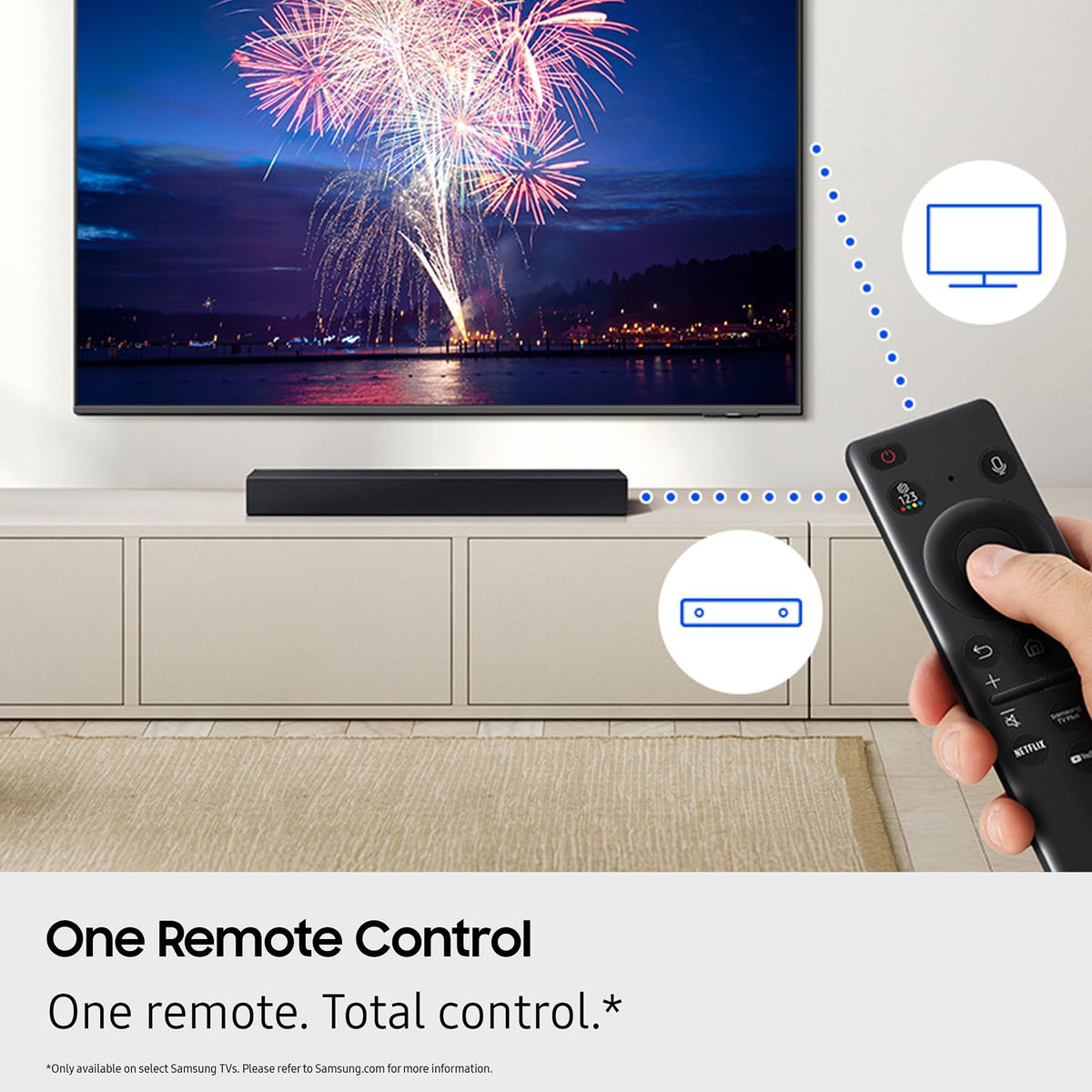Samsung B-Series Soundbar HW B400F 2.0 ch Soundbar with Built in Subwoofer (2025 Model) One Remote Control, Surround Sound Expansion, Voice Enhance Mode