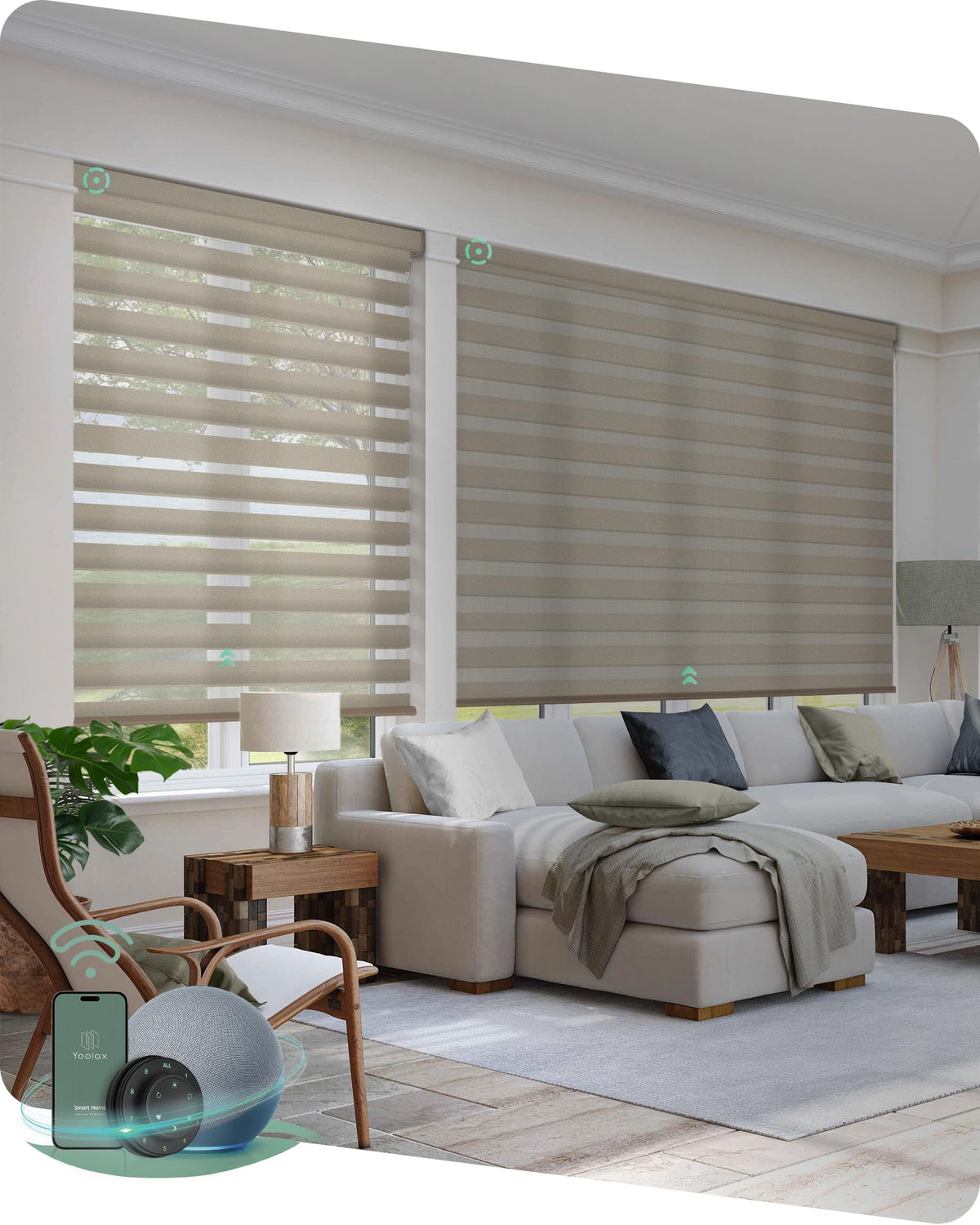 Yoolax Motorized Zebra Blinds with Remote, Room Darkening Smart Blinds