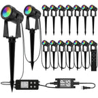 SUNTHIN Outdoor RGBW Landscape Lighting with Remote, Dusk to Dawn, 12 Pack