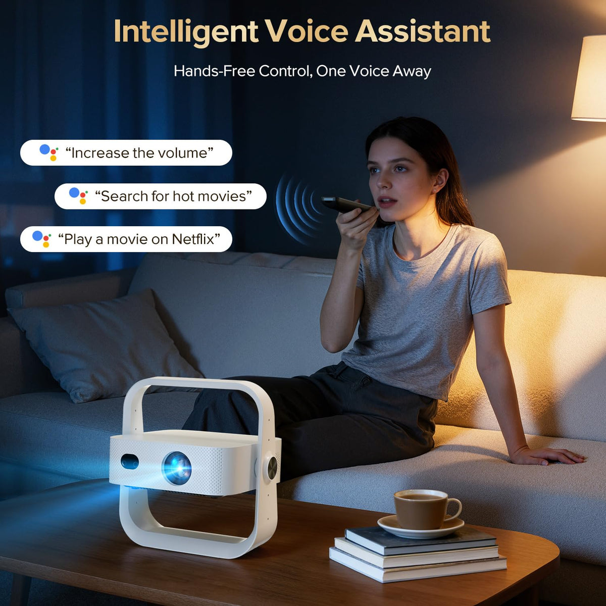 Projector Built-in Google TV/APPs 4K AI Auto Focus, Voice Control