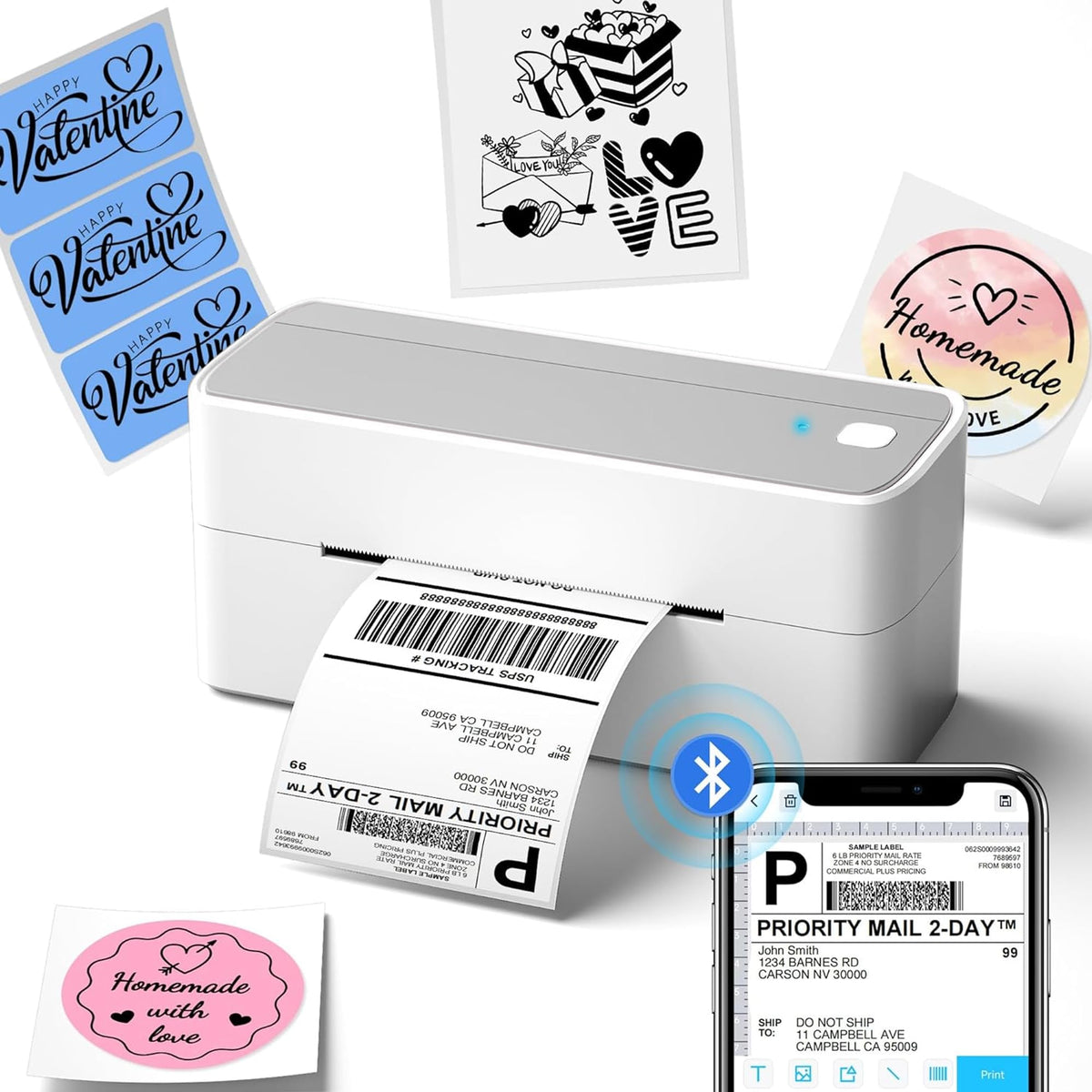 Phomemo Bluetooth Thermal Shipping Label Printer with Holder & 500pcs Label
