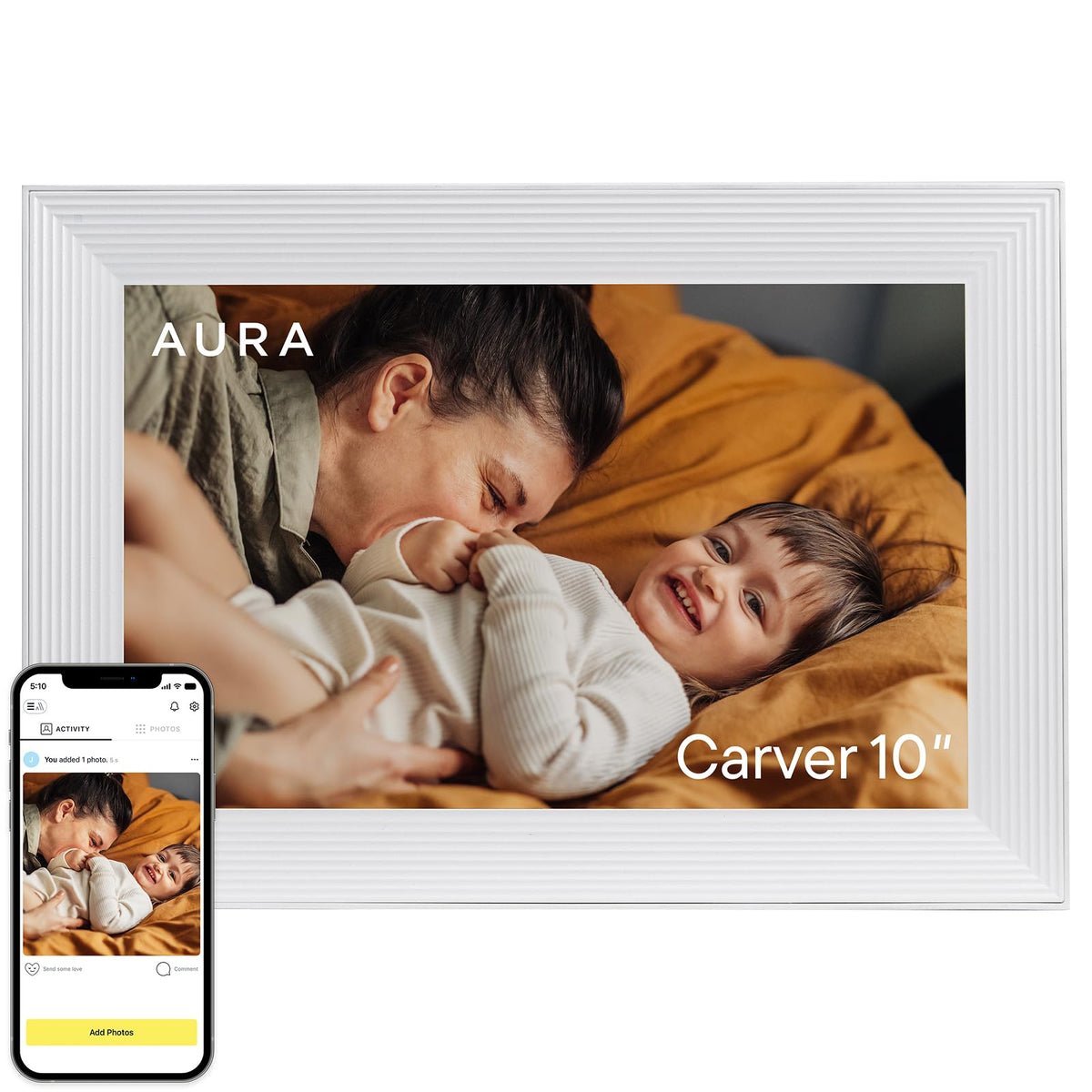 Aura Digital HD Picture Frame, Best Frame for Gifting, (10" - Carver Black)