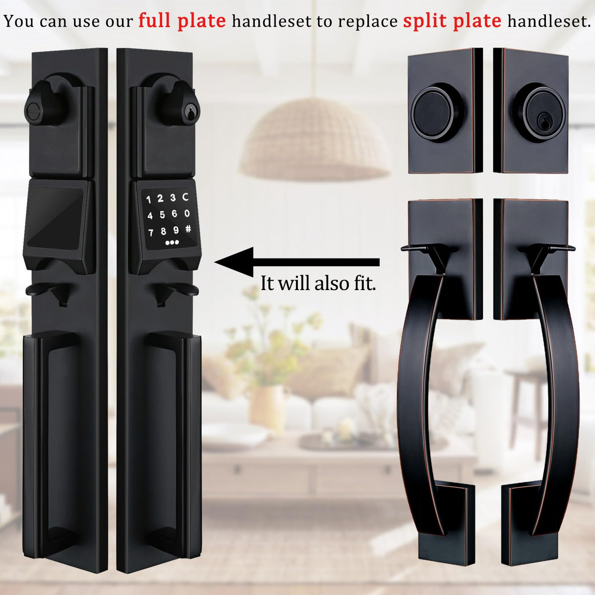 Smart Keypad Handleset Double Door Black