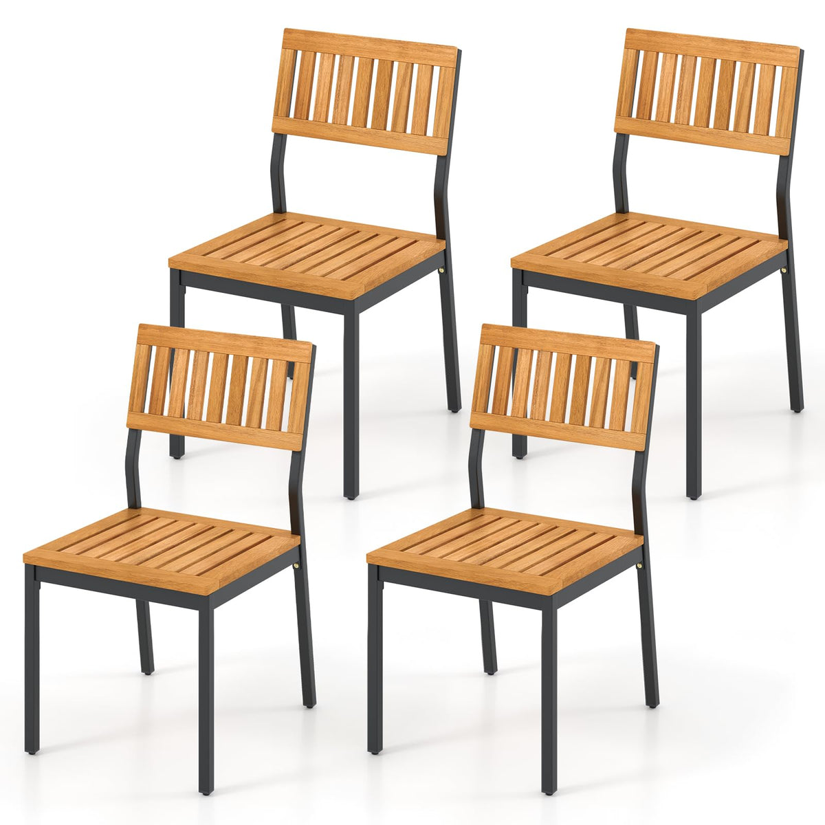 Tangkula Patio Dining Chair Set of 4, Outdoor Acacia Wood Chairs with Metal Frame, All-Weather Bistro Chairs, for Indoor Lawn Backyard Patio Garden Deck Balcony