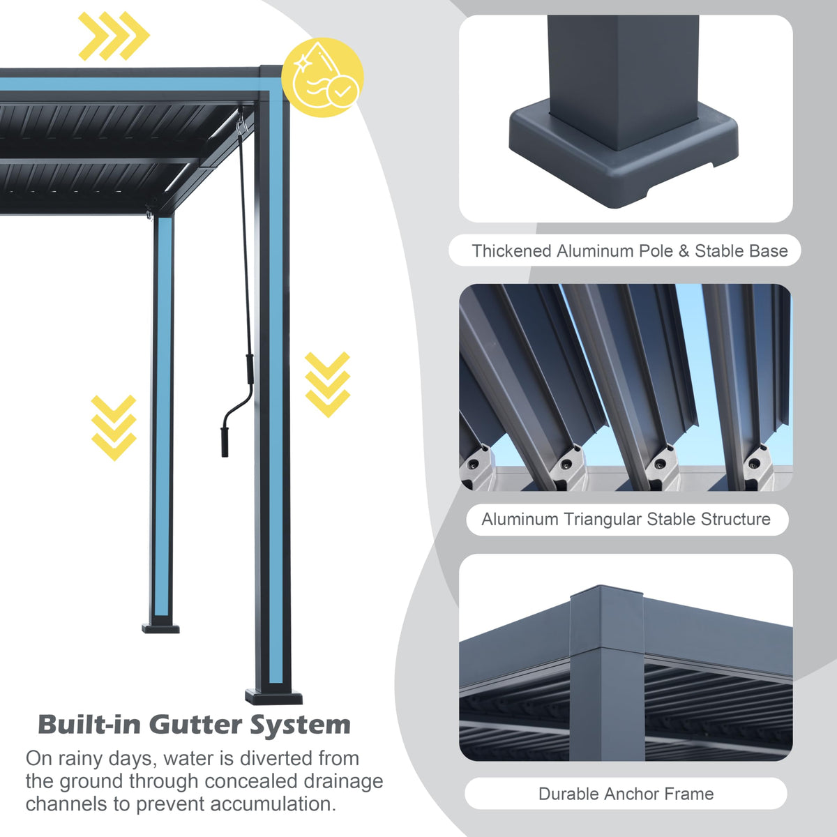 10'x 20' Patio Louvered Pergola Aluminum Black Hardtop Gazebo