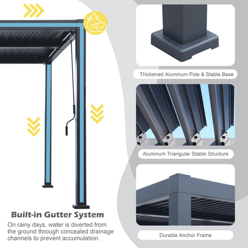 10'x 20' Patio Louvered Pergola Aluminum Black Hardtop Gazebo
