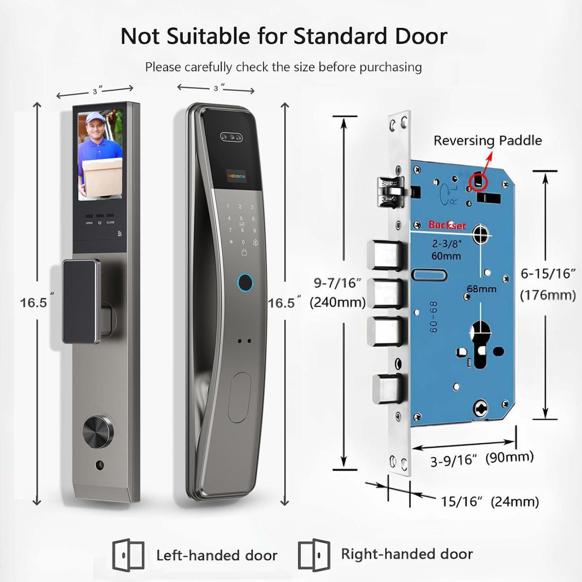 Smart Lock with Face Recognition: Biometric Palm Vine & Fingerprint, Video Intercom, Wishome APP Control, Keyless Entry Door Lock with HD Camera Display, Anti-Theft Alarm (Silver)