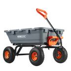 VEVOR 1500lbs Poly Garden Dump Cart Wheelbarrow Wagon with 2 in 1 Convertible Handle, Heavy Duty Yard Cart Wagon for with 13in All Terrain Wheels, Dump Trailer Tow Behind for Lawn Mower Tractor