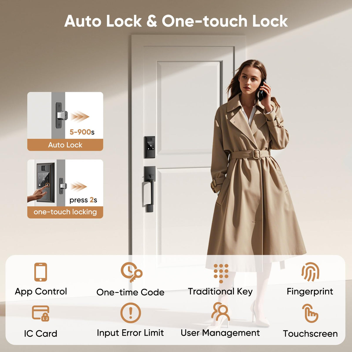 Fingerprint Smart Lock & Front Door Handle Set,Keyless Entry Door Lock,ORB