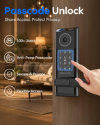 Smart Door Lock with Camera & Video Doorbell, Fingerprint Keypad, App Remote Control, 2.4GHz WiFi, IC Card, Auto Lock, Keyless Entry Deadbolt Lock with Handle for Front Door