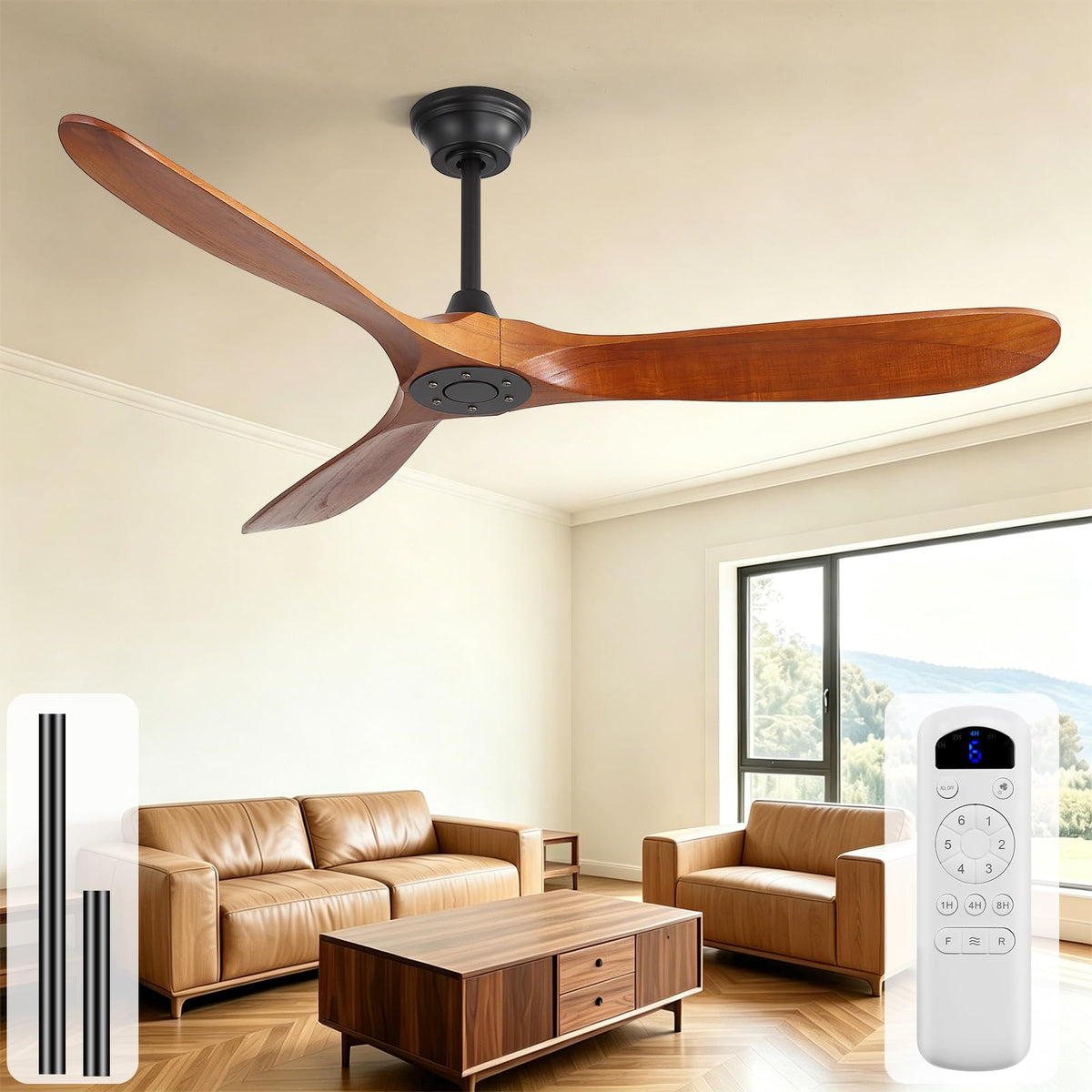 Sofucor 48 Inch Smart Wood Ceiling Fans with Lights, Flush/Downrod Mount