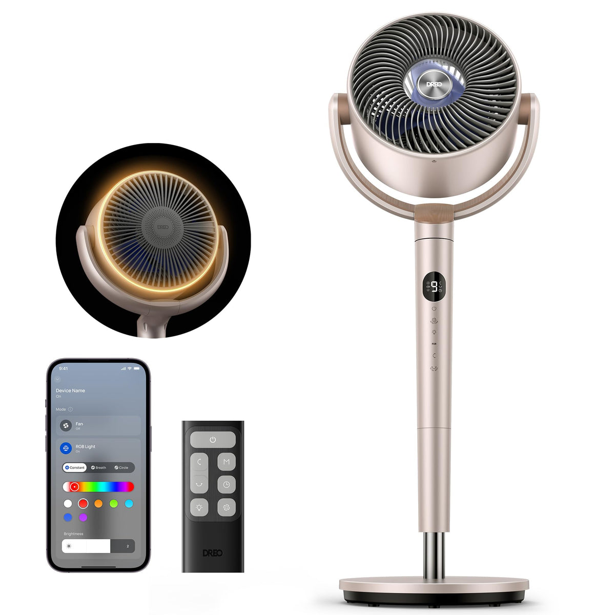 DREO Smart Pedestal Fan for Bedroom, 120°+120° Omni-Directional Oscillating