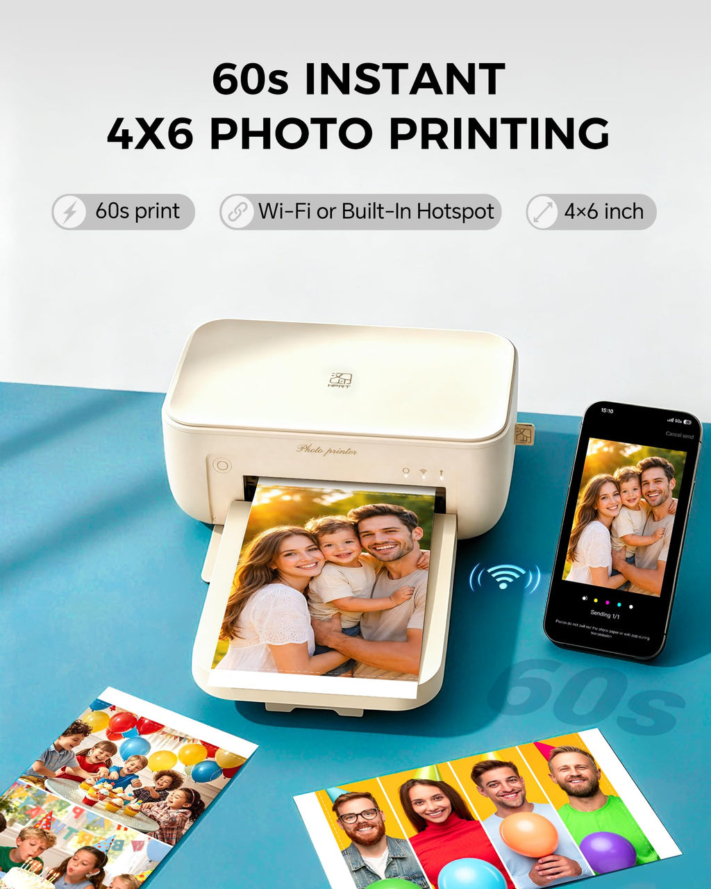 HPRT Photo Printer 4x6 with 108 Sheets Photo Paper & 2 Ribbons