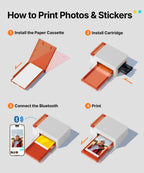 Liene Amber M110 Bluetooth Portable Photo Printer for iPhone, Thermal Dye Sublimation, Includes 80 Sheets, 60 4x6 Inch Sheets, 20 3 Inch Square Sticker Sheets and 2 Cartridges