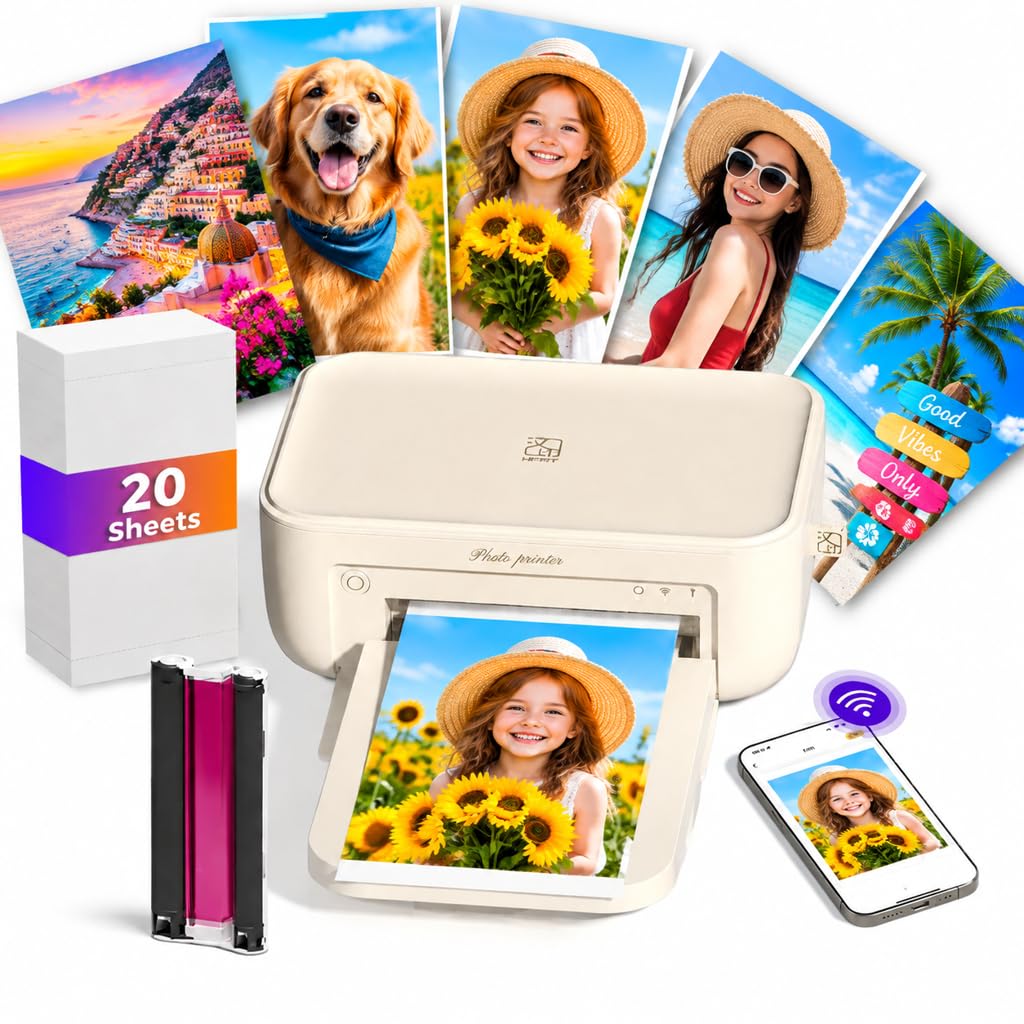 HPRT 4x6 Photo Printer with 108 Sheet Photo Paper& 2 Ribbon