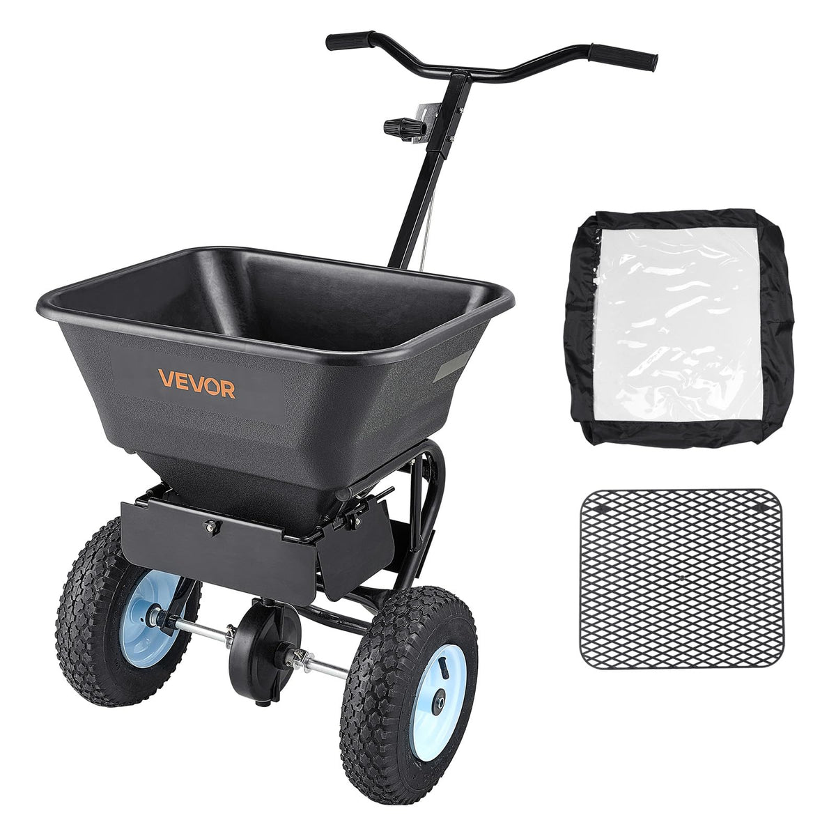 VEVOR Broadcast Spreader 130 lbs Capacity Hopper Walk-Behind Push Spreader | for Lawn & Garden Care, 12 ft Spreading Width, 13" All-Terrain Tires, Adjustable Flow Control for Fertilizer Seed Ice Melt