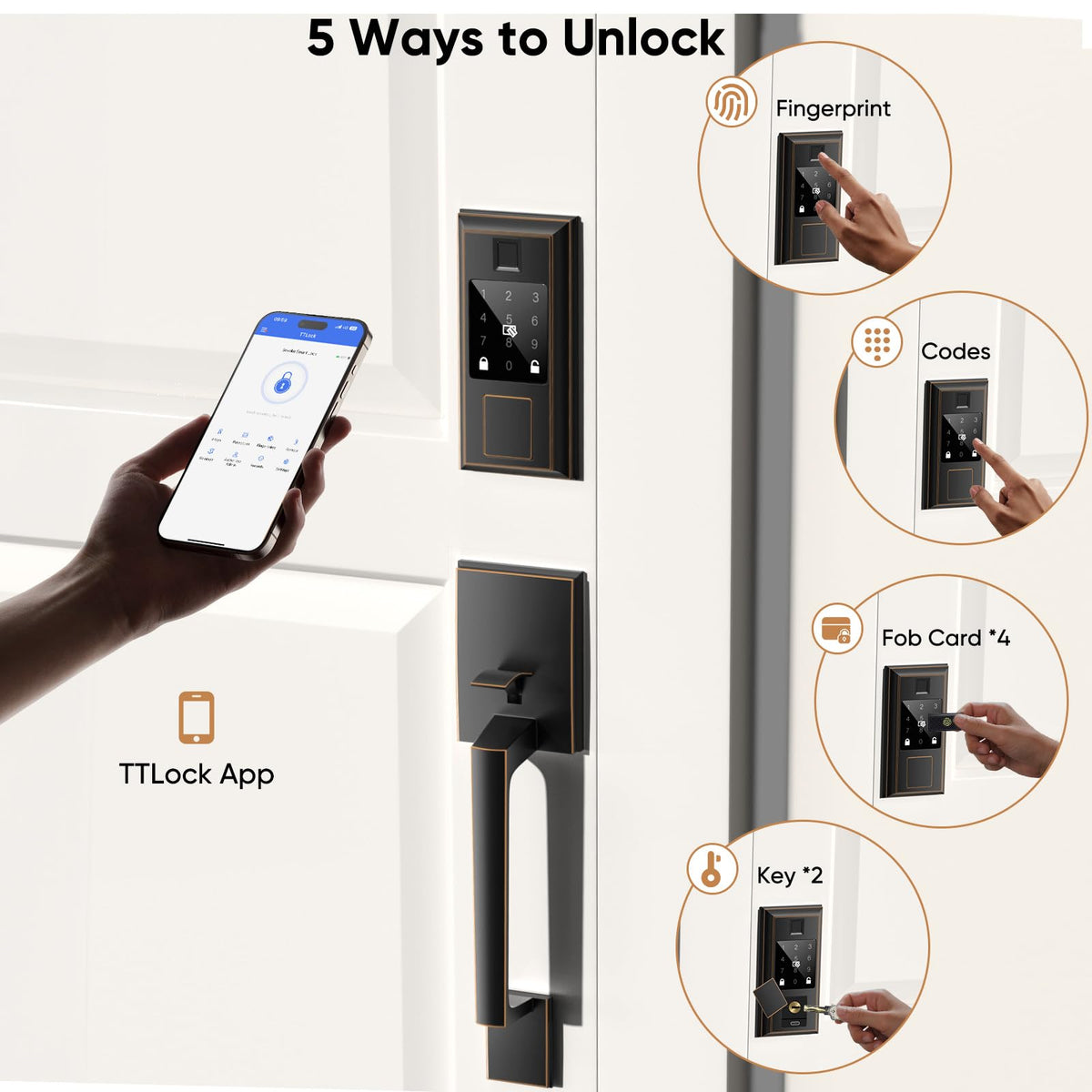 Fingerprint Smart Lock & Front Door Handle Set,Keyless Entry Door Lock,ORB