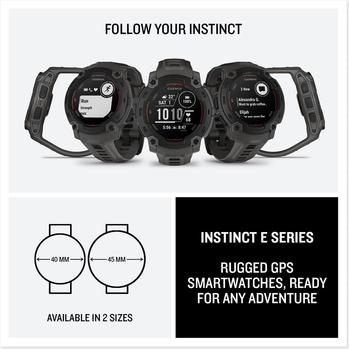 Garmin Instinct® E, Rugged GPS Smartwatch, 45mm, Charcoal