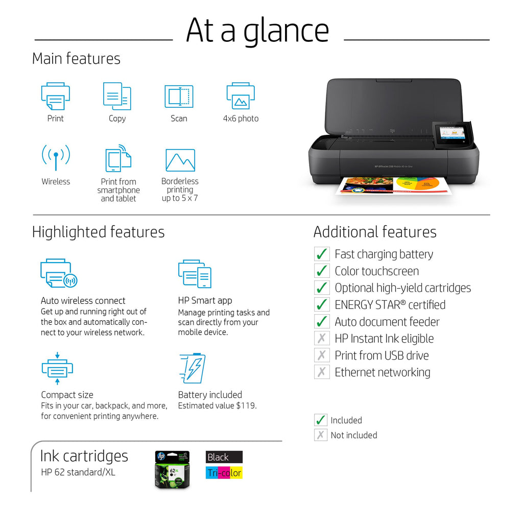 HP OfficeJet 250 Inkjet Mobile Printer | Wireless | All-in-One