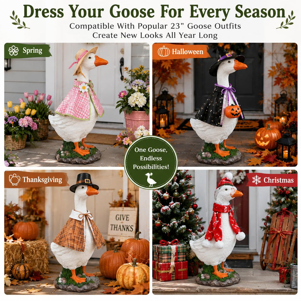 23 Inch Porch Goose Statue, Large White Resin Goose Outdoor Garden Decor with Realistic Feather Details - Indoor Outdoor Yard Lawn Patio Decoration, Perfect Housewarming Gift (23 Inch)
