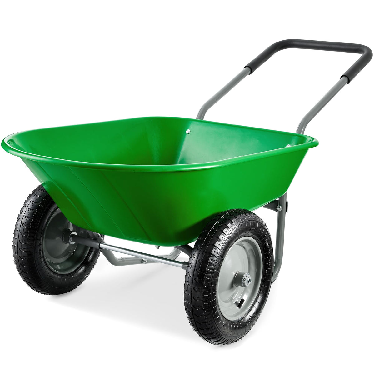 Best Choice Products Dual-Wheel Home Utility Yard Wheelbarrow Garden Cart w/Built-in Stand for Lawn, Gardening, Construction - Blue