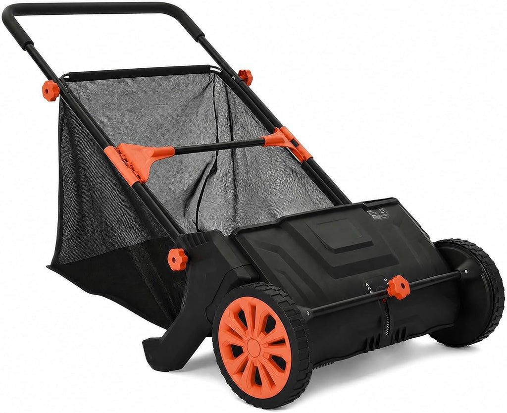 IDEALHOUSE Push Lawn Sweeper 26 Inch with Large 7 cu.ft. Hopper Bag