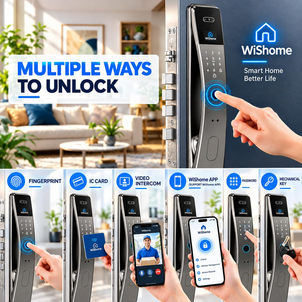 Smart Lock with Face Recognition: Biometric Palm Vine & Fingerprint, Video Intercom, Wishome APP Control, Keyless Entry Door Lock with HD Camera Display, Anti-Theft Alarm (Silver)