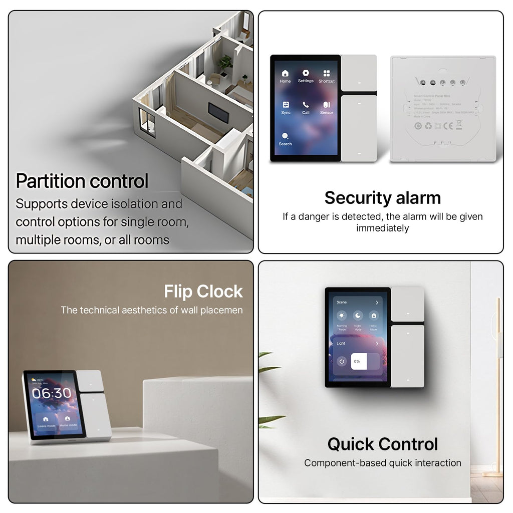 3.5 Inch Smart Home Control Panel with 3 Gang Relay Touchscreen and 3 Button, All-in-One APP Control Home Devices Switch Wall Mount Smart Panel, Built-in IR&Voice Assistant - White