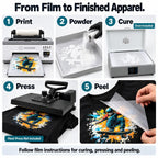 A3 DTF Printer with Curing Oven, Direct to Film Printing Bundle for T-Shirts, White Ink Circulation, 300 mm Print Width, Film Roll and Inks Included