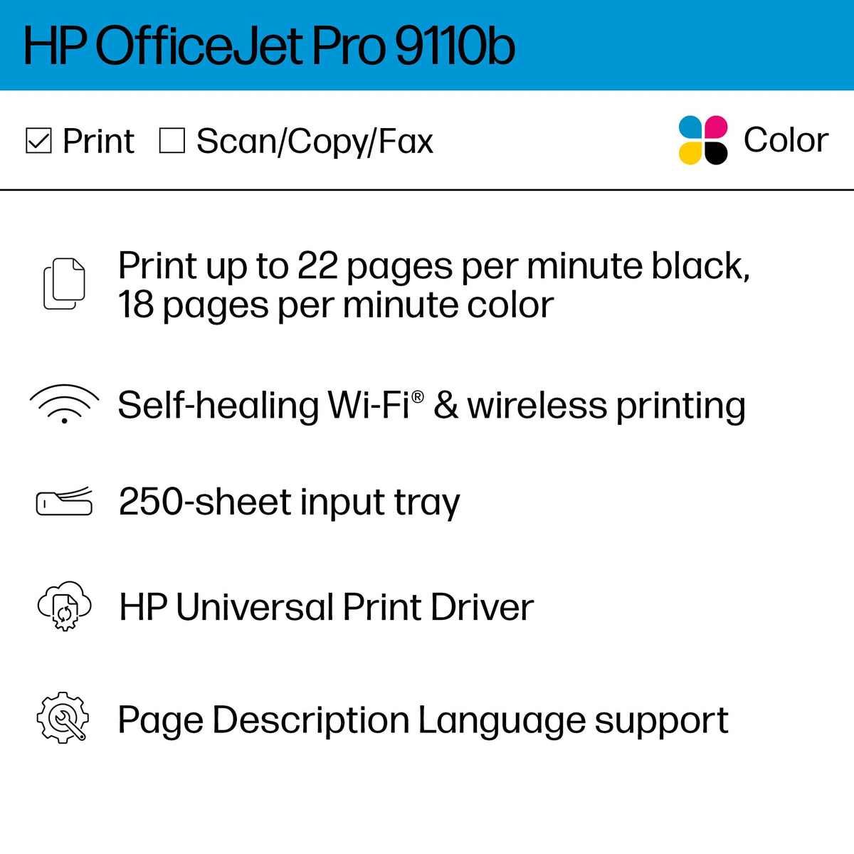 HP OfficeJet Pro 9110b Color Inkjet Printer | Wireless