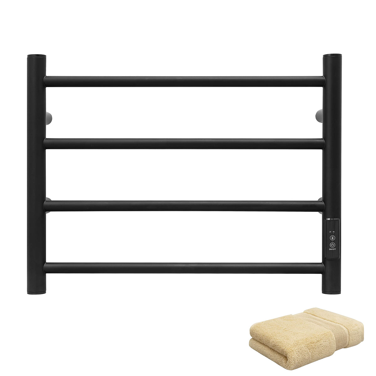 Smart WiFi Towel Warmer Wall Mounted with Built-in Timer and Temperature Adjust Control, 4 Bars Electric Stainless Steel Heated Towel Racks for Bathroom Matte Black