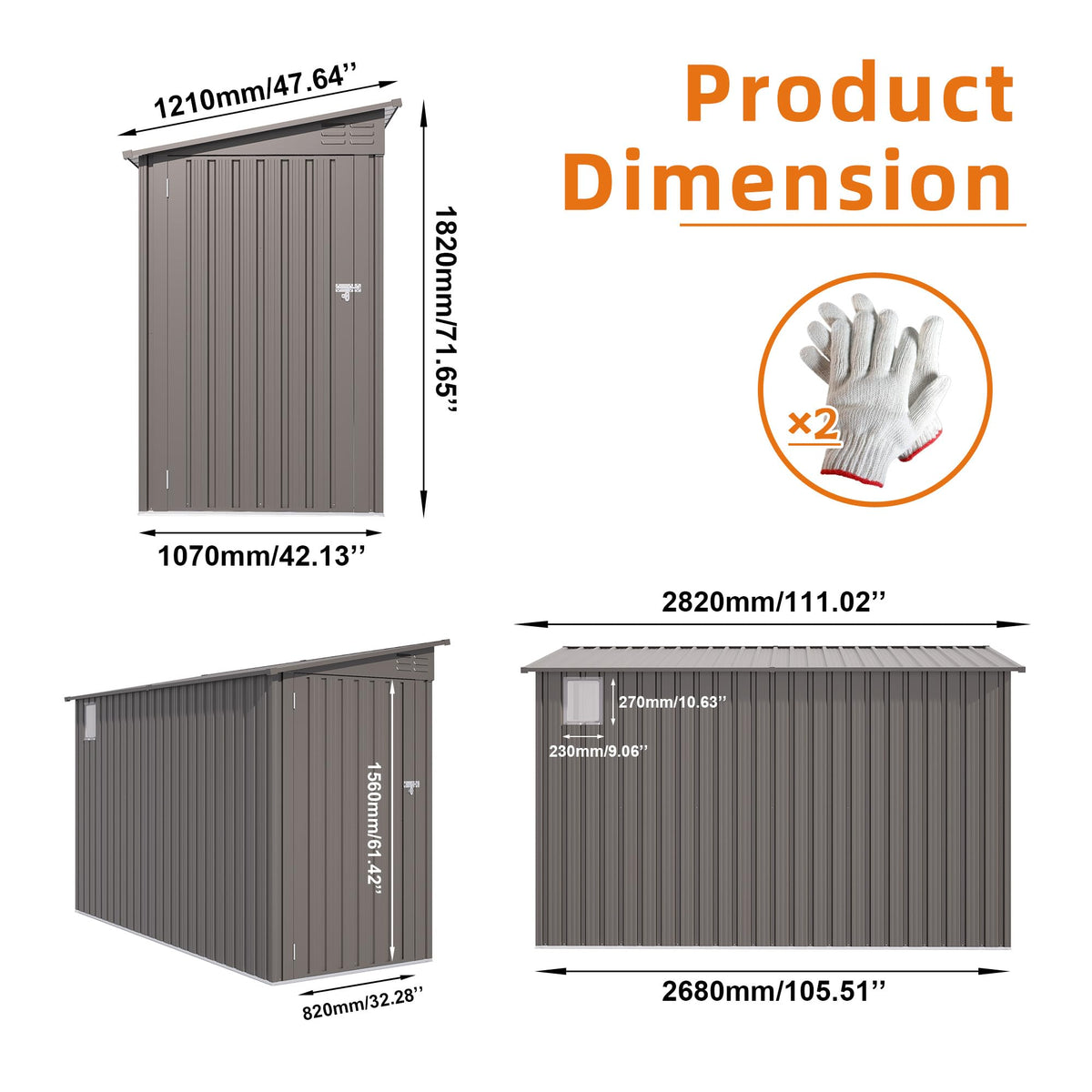 YOPTO 4x9 FT Outdoor Storage Shed,Lean to Metal Shed W/Window,All Weather Waterproof Garden Storage Shed W/ 6 Air Vents & 1 Lockable Door,Weatherproof Tool House W/Sloped Roof,for Lawn,Gray