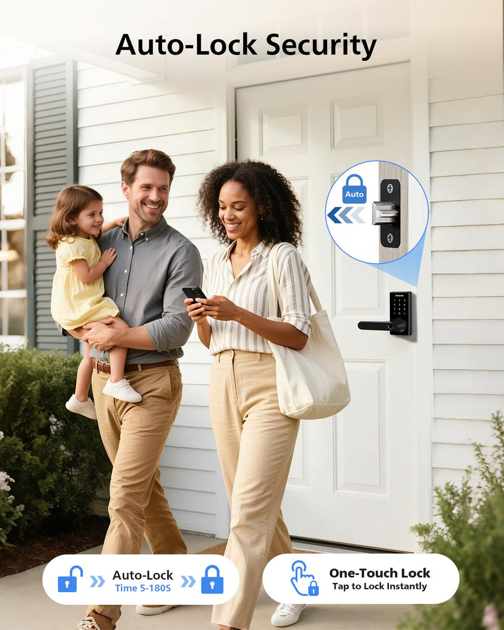 Philips Upgraded Wi-Fi Smart Lock with Handle, Keyless Entry Door Lock, Smart Door Knob, Fingerprint Unlock, App Remote Control, Auto-Lock, Keypad Deadbolt with Lever for Bedrooms, Office, Front Door