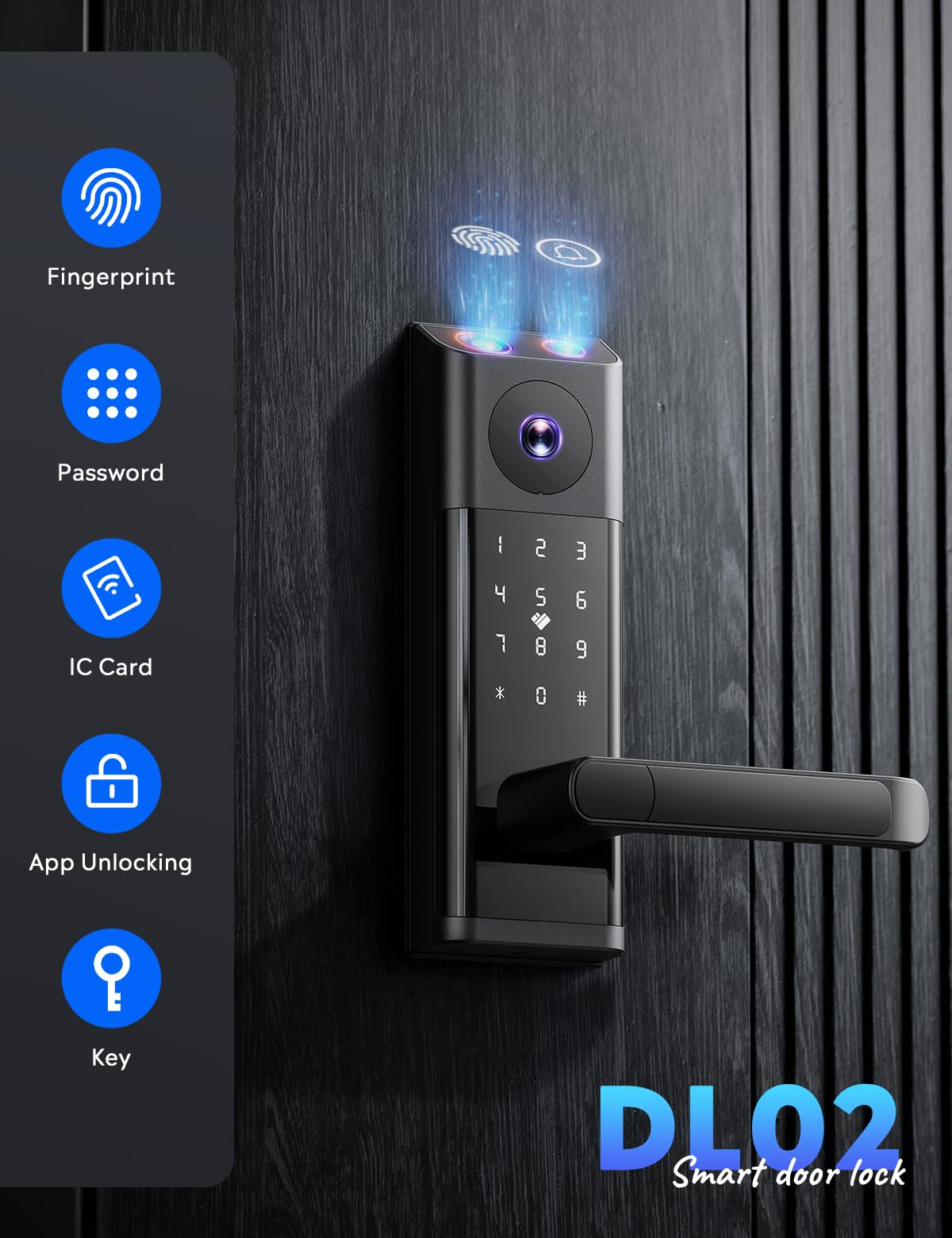 Smart Lock with Camera & Doorbell, 3-in-1 Keyless Entry Door Lock with Handle, Built-in WiFi Camera Smart Lock for Front Door, Fingerprint, Keypad Code, App Control, Auto Lock