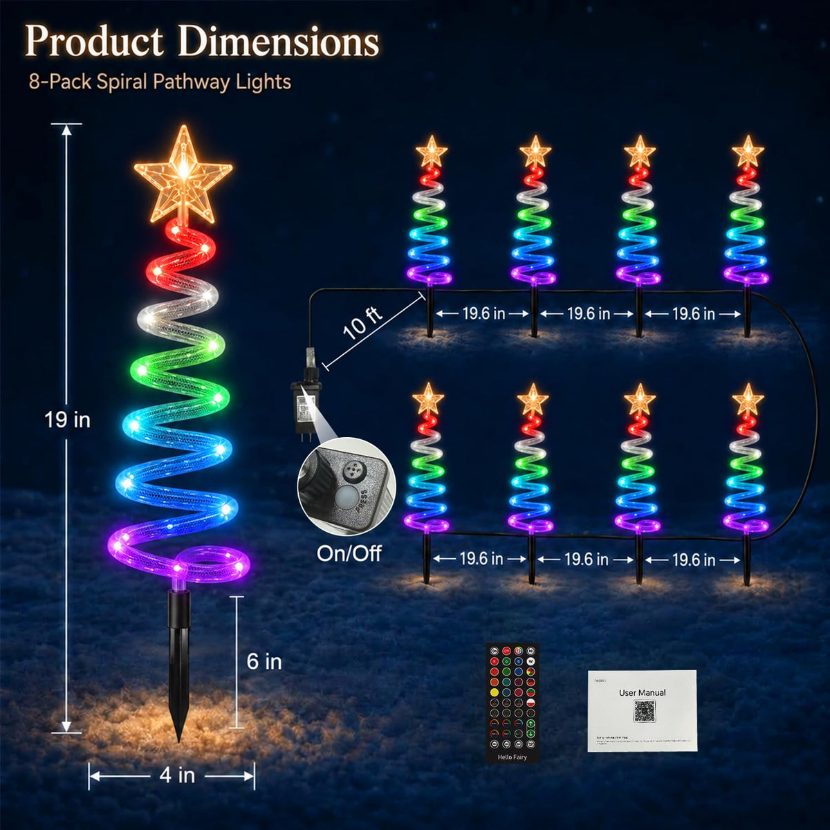 16 Pack Christmas Pathway Lights Outdoor, Smart RGB Spiral Xmas Tree Lights