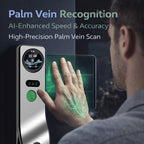 Zonixtec 3D Face Recognition Smart Lock with Camera, AI Palm Vine & Biometric Fingerprint Entry, Tuya App Remote Control, Digital Touchscreen Keypad, 6068 Mortise, Gray Aluminum Alloy