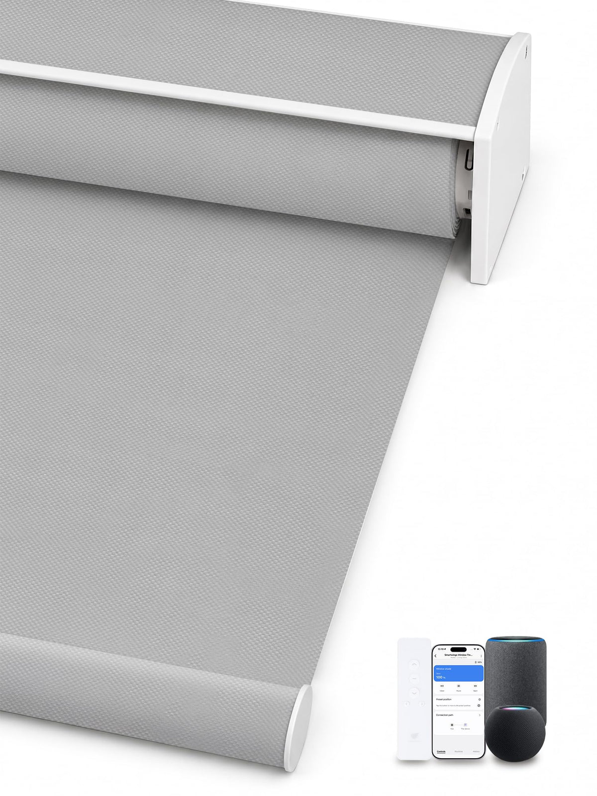 SmartWings Motorized Smart Roller Shades, 100% Blackout Essential Grey