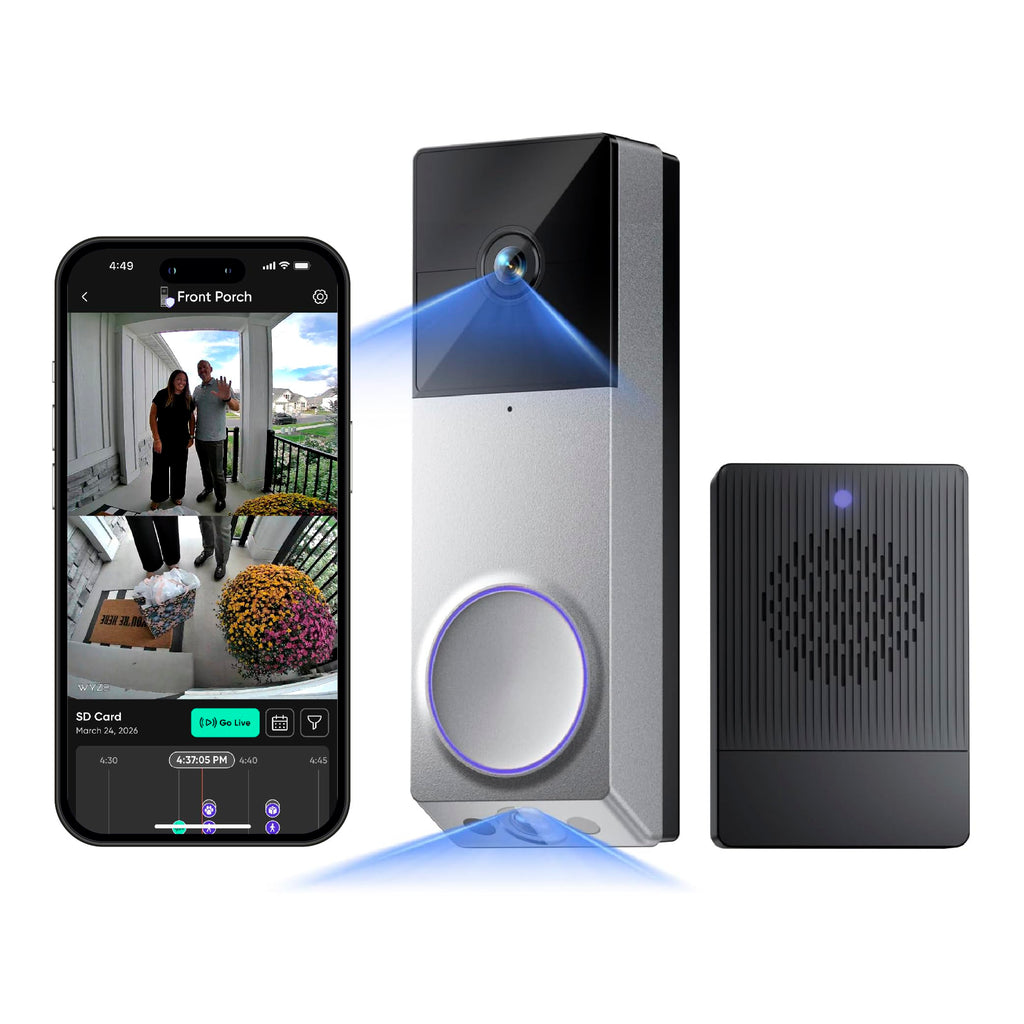 WYZE Wireless Duo Cam Doorbell Camera Video Doorbell w Wi-Fi Chime, 2K HD