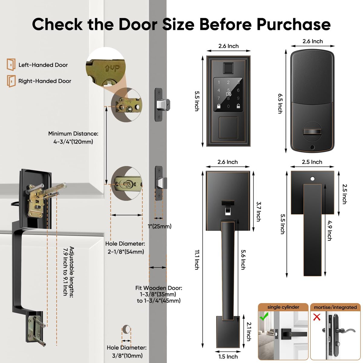 Fingerprint Smart Lock & Front Door Handle Set,Keyless Entry Door Lock,ORB