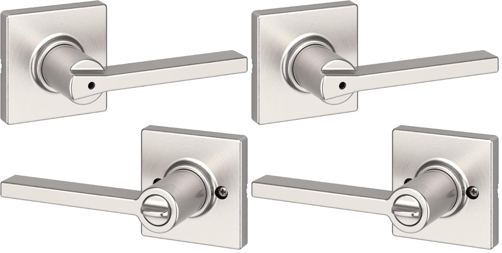 Kwikset Casey Entry Door Handle with Lock and Key, Secure Keyed Reversible Lever Exterior, for Front Entrance and Bedrooms, Matte Black, 4 Pack, Pick Resistant SmartKey Rekey Security and Microban