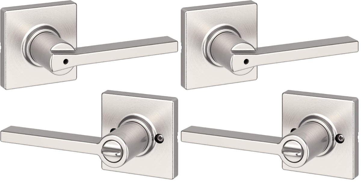 Kwikset Casey Entry Door Handle with Lock and Key, Secure Keyed Reversible Lever Exterior, for Front Entrance and Bedrooms, Matte Black, 4 Pack, Pick Resistant SmartKey Rekey Security and Microban
