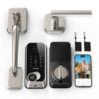 Smart Front Door Lock Sets: 2K HD Camera Lock with Doorbell Kits, Hornbill Fingerprint Keyless Entry Door Lock with Handles, WiFi Deadbolt (only 2.4G) for Remote Control, Auto Lock,Satin Nickel