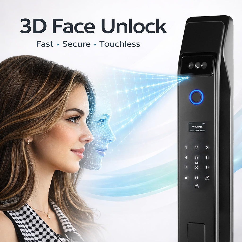 3D Face Recognition Smart Door Lock with Video Intercom, Tuya App Remote Access, Biometric Fingerprint & Palm Print Unlock, Heavy Duty Aluminum Mortise Lock for Home & Office (Black)