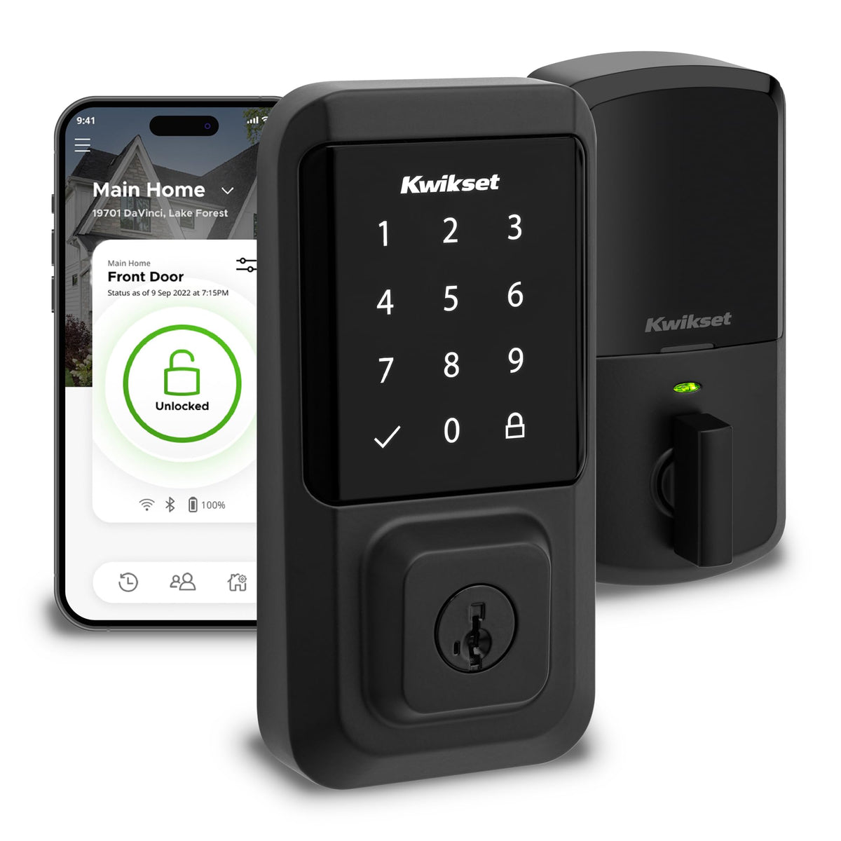 Kwikset Halo Wi-Fi Smart Lock, Keyless Entry Front Door Touchscreen Deadbolt, Matte Black Finish, Grade AAA Certified, UL Listed, Easy Install No Hub, App Control