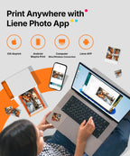 Liene Amber M110 Bluetooth Portable Photo Printer for iPhone, Thermal Dye Sublimation, Includes 80 Sheets, 60 4x6 Inch Sheets, 20 3 Inch Square Sticker Sheets and 2 Cartridges
