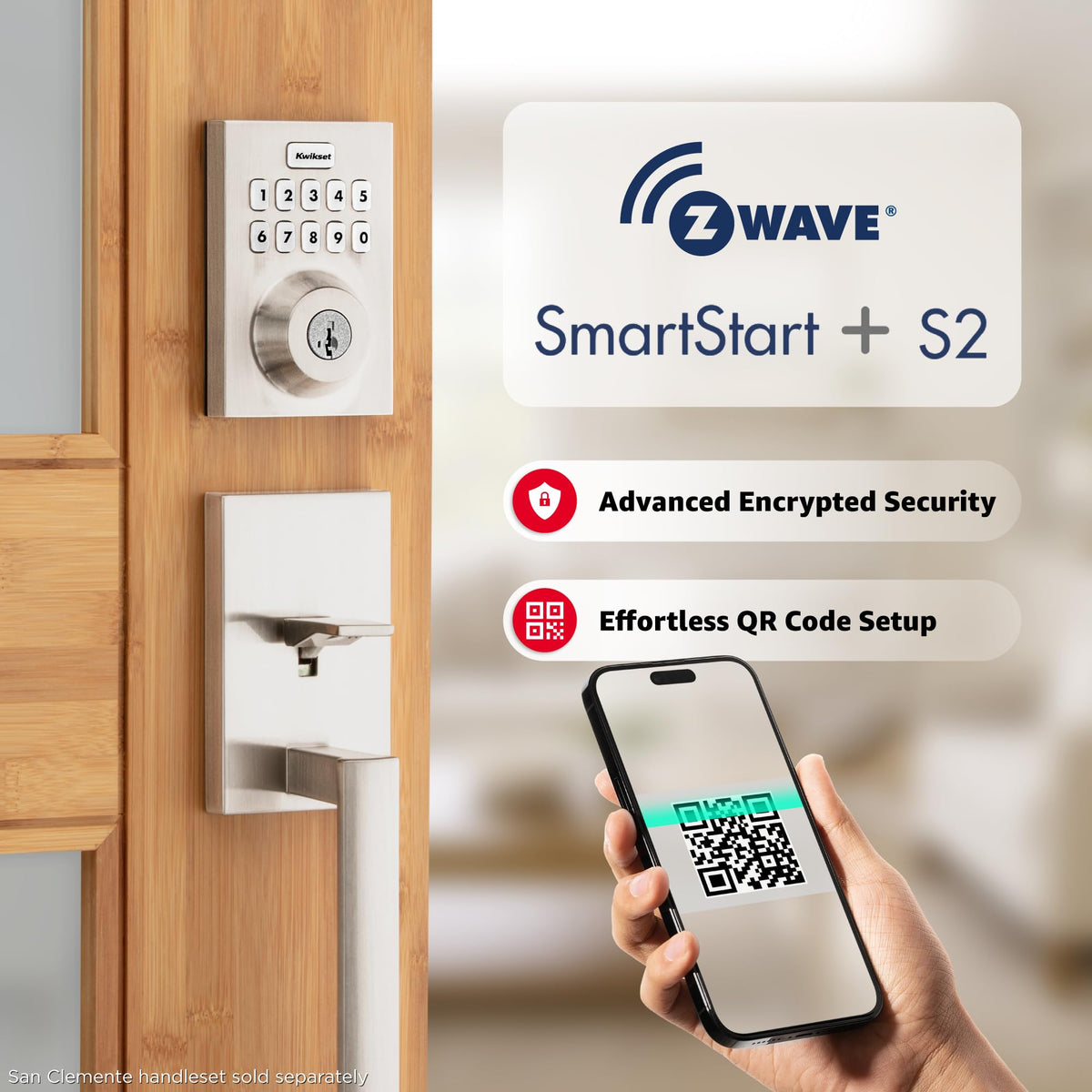 Kwikset HomeConnect 620 Z-Wave Long Range Enabled Keypad Smart Lock Convenient Keyless Entry, Customizable User Codes, Ring Alarm Compatible, Hub Required, Sold Separately Satin Nickel Contemporary