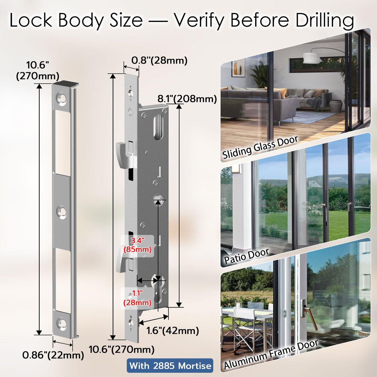 Fingerprint Sliding Glass Door Lock, Door Lock with RFID Fingerprint Remote Unlock, Keypad Electronic Digital Biometric Mortise Smart Lock for Double Hook Patio Sliding Door
