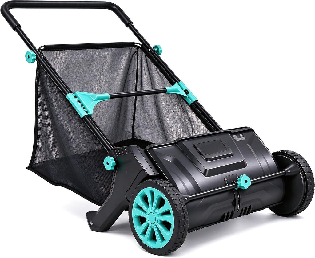 IDEALHOUSE Push Lawn Sweeper 26 Inch with Large 7 cu.ft. Hopper Bag
