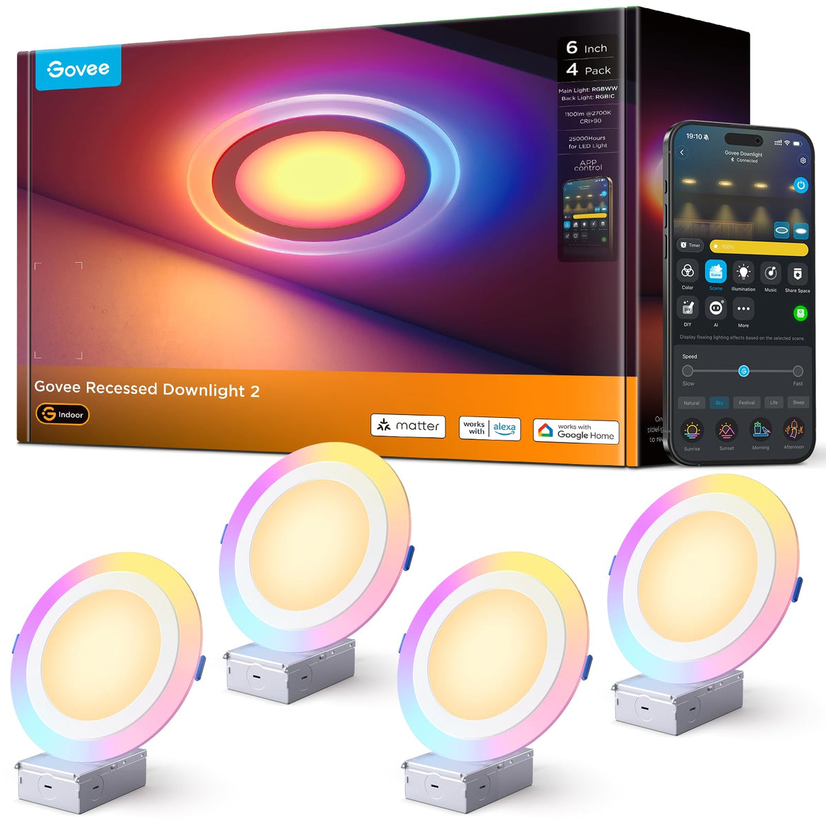 Govee Smart Recessed Lighting 6 Inch, LED Recessed Light 1100LM, 4 Pack